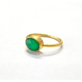 Gold Plated 925 Silver Rings, Green Onyx Gemstone Rings